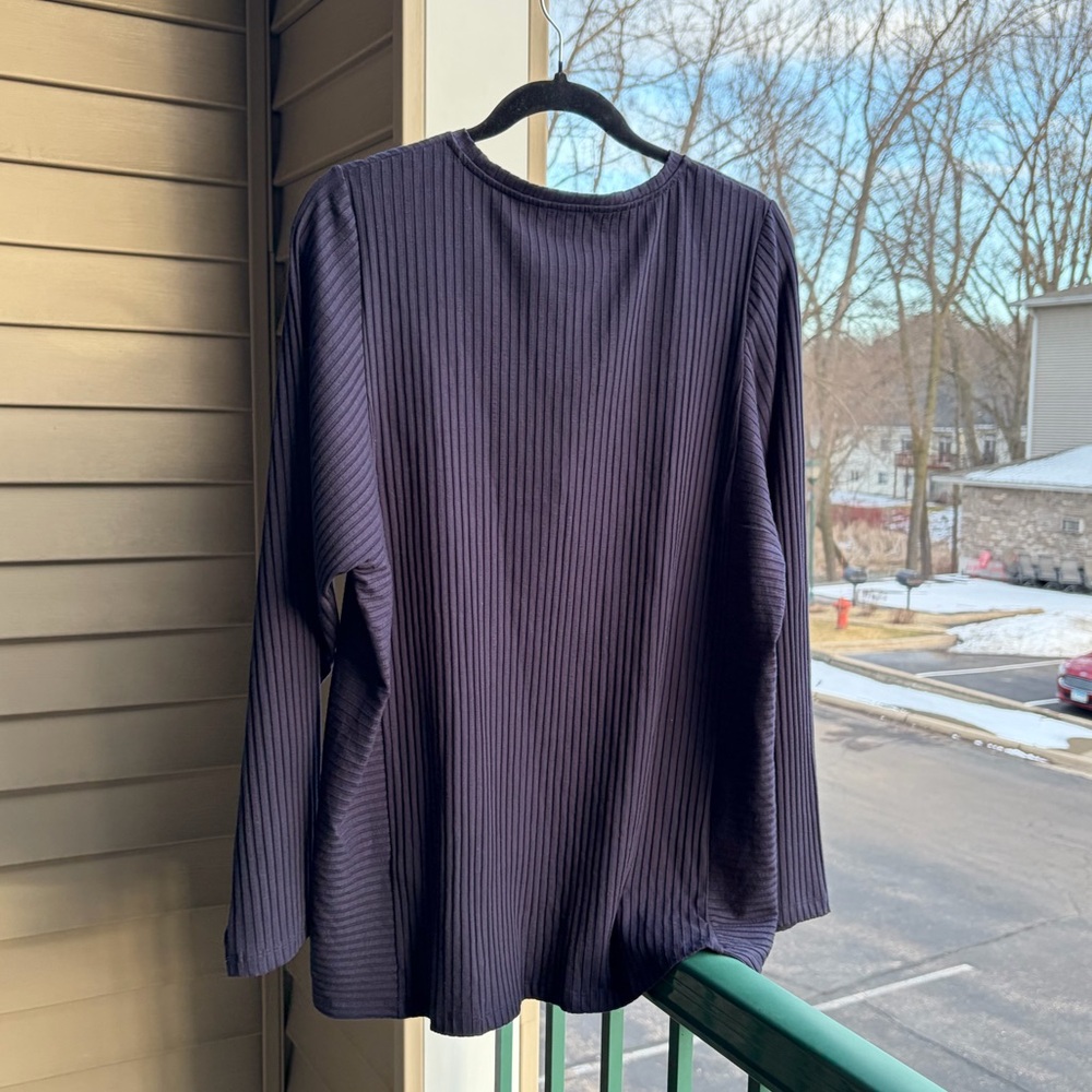 🆕 Eileen Fisher Ribbed Top Size M Dark Navy Stretch Minimalist Chic Office Work - Picture 5 of 16
